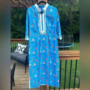 Nicoblu Blue Coral kaftan tunic dress size Large